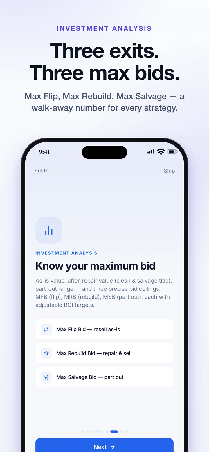 Investment Analysis Max Bids Screen