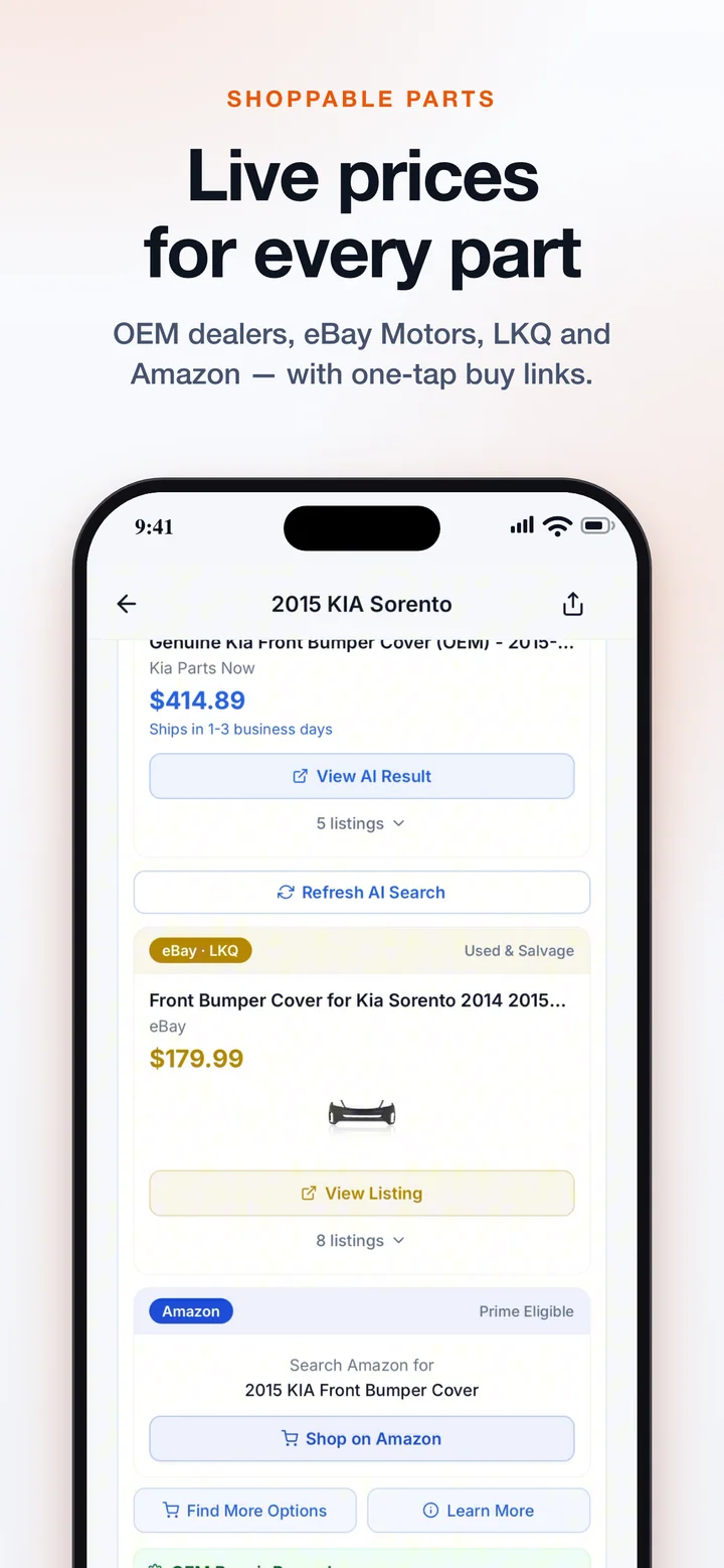 Shoppable Parts Screen